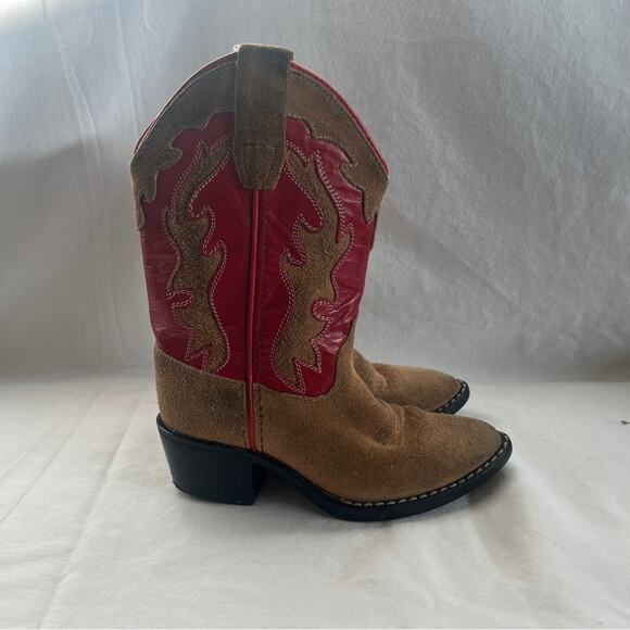 Old West Leather Cowgirl Boots Red Brown Toddler Size 100 Rodeo Western Country - Picture 4 of 13
